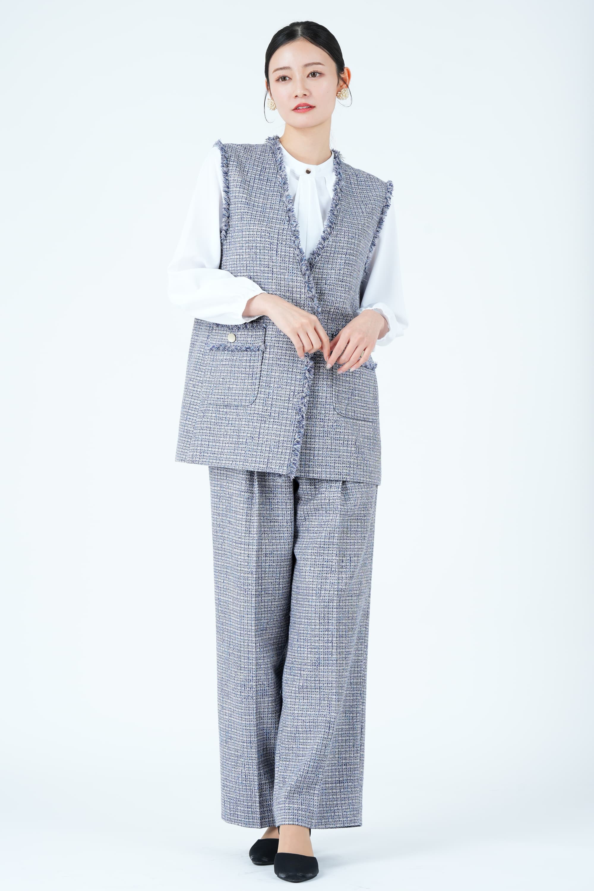 ツイードライクジレ&times;ブルーパンツスーツセット