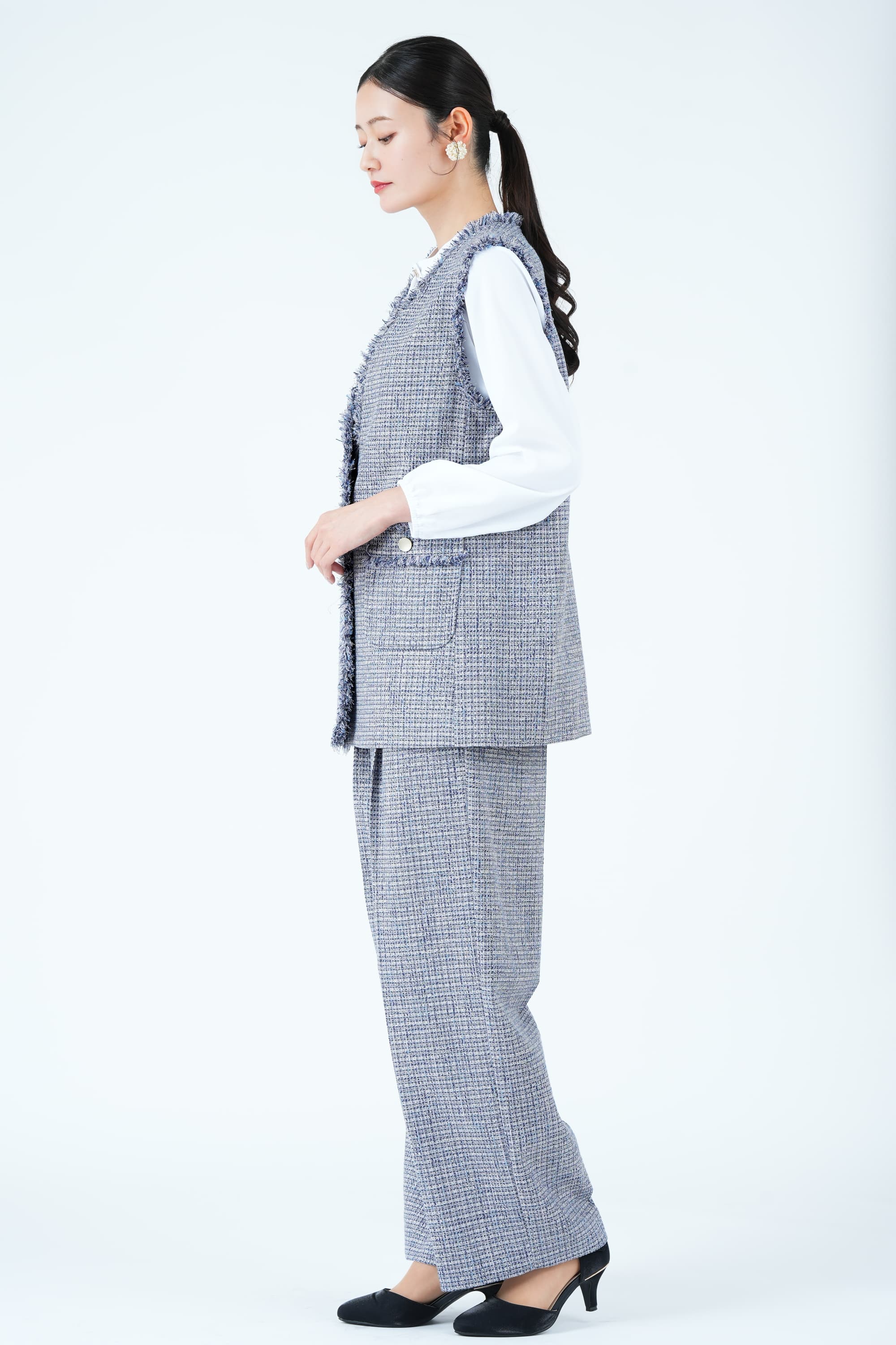 ツイードライクジレ&times;ブルーパンツスーツセット