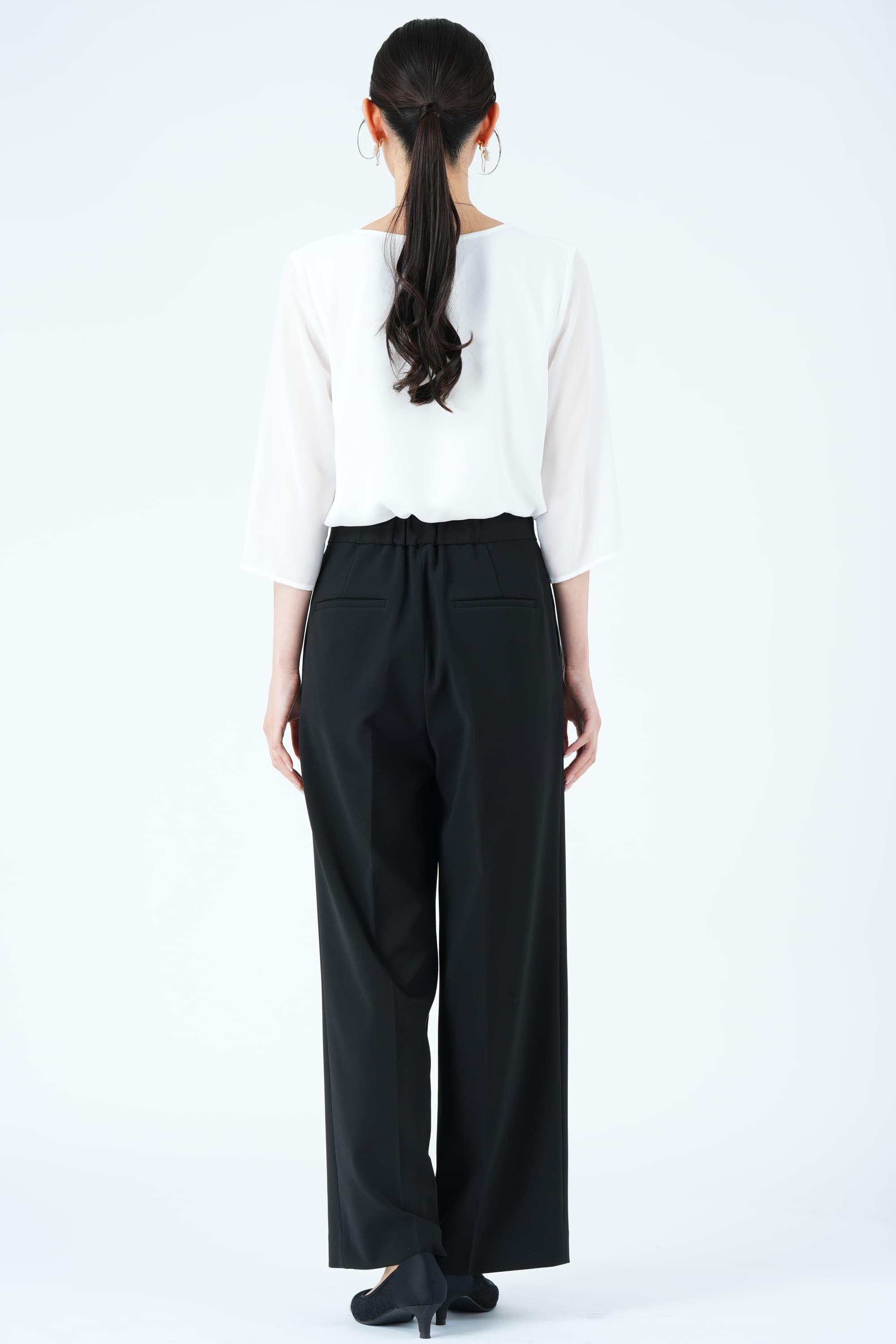 パールボタンスラブツイードブラックパンツスーツセット