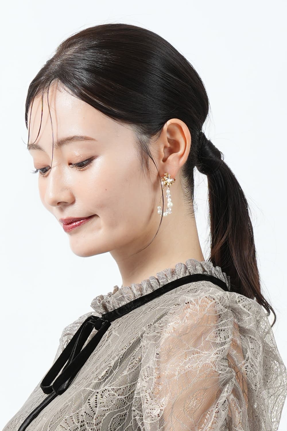 フープ状パールビーズゴールドイヤリング