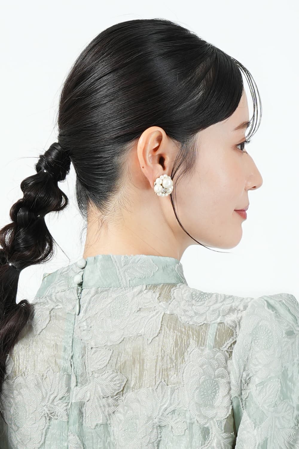 艶コットンパールゴールドイヤリング