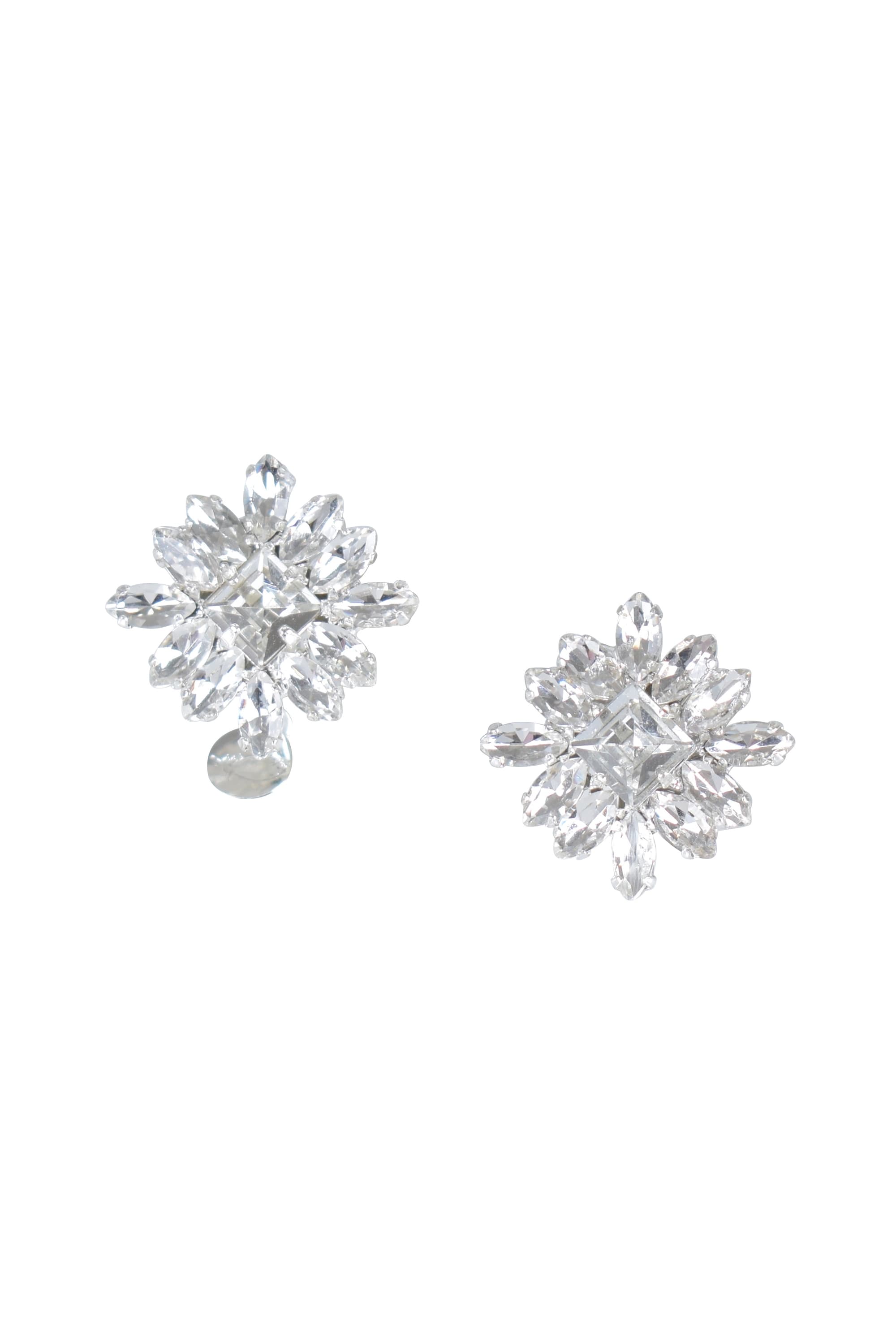 スクエア型ビジューシルバーイヤリング