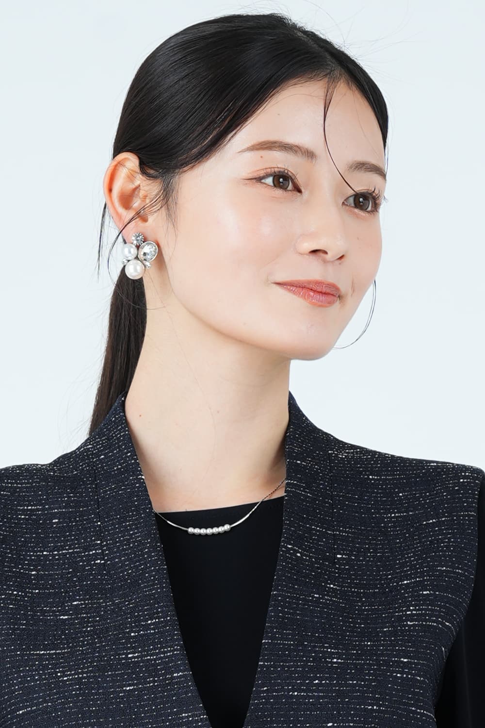 立体パール&times;クリアストーンシルバーイヤリング