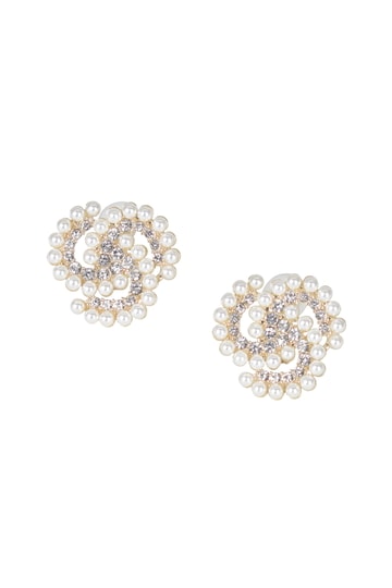 パール&times;小粒ストーンラウンドゴールドイヤリング