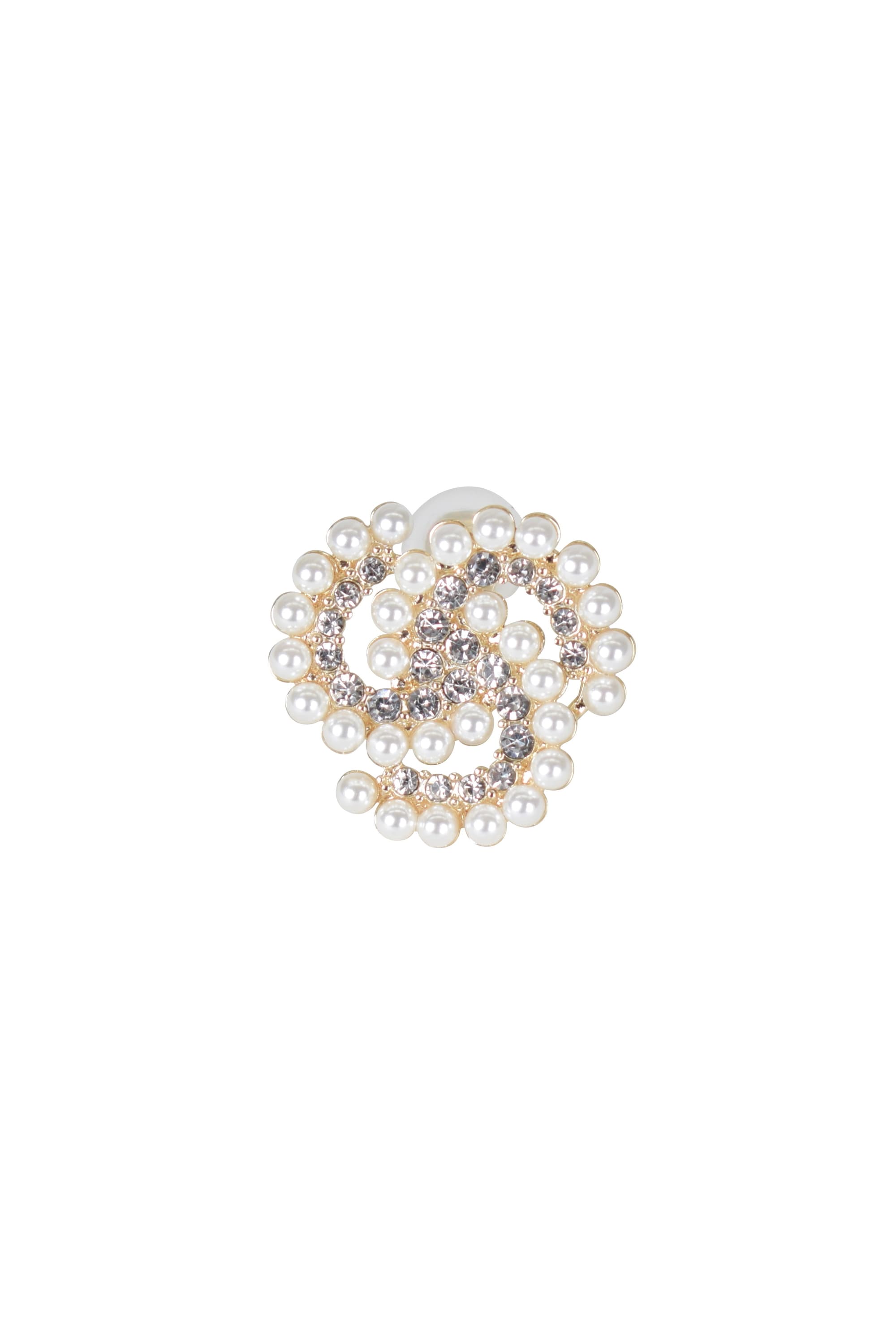 パール&times;小粒ストーンラウンドゴールドイヤリング